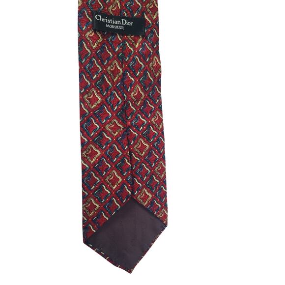 Vintage Christian Dior Designer Red Geometric 100% Silk Mens Tie - Picture 5 of 6